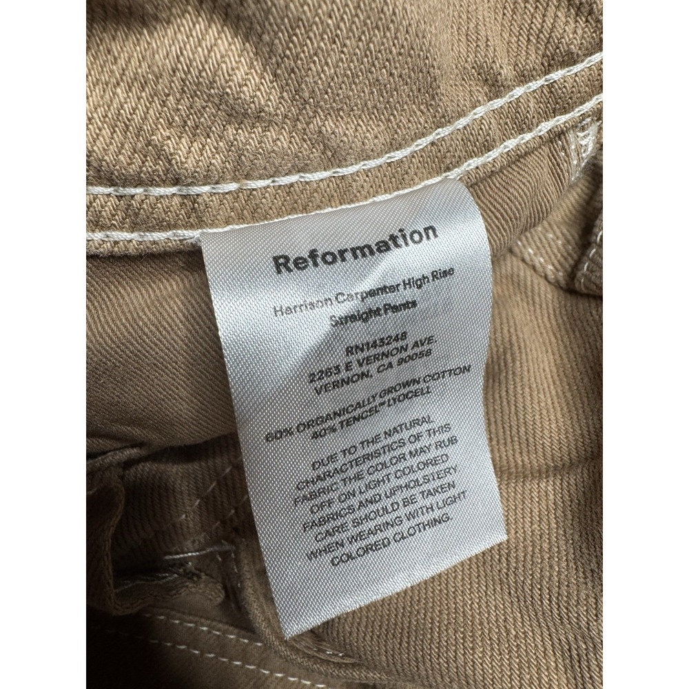 Reformation Harrison Carpenter High Rise Straight Tan Cotton Jeans Size 28 - Picture 3 of 6